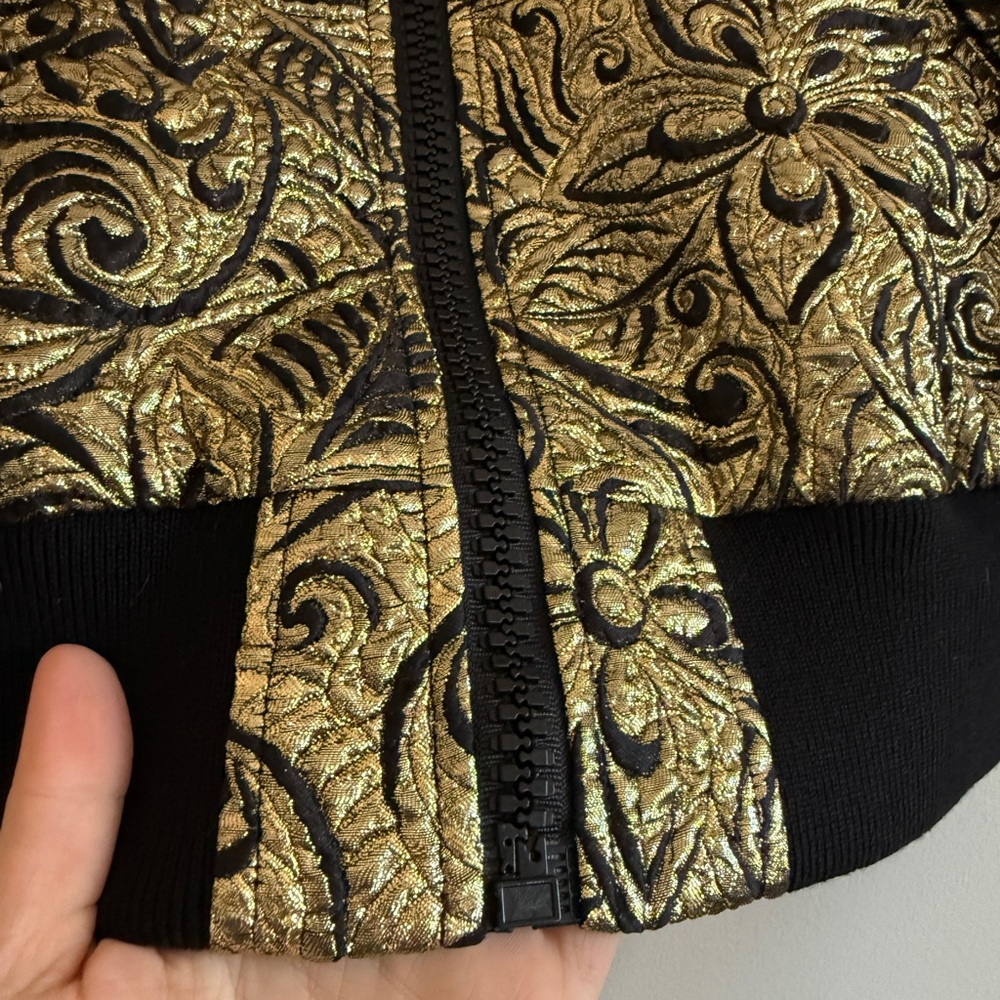 MICHAEL KORS COLLECTION Resort 19 size Small Floral Brocade Bomber Jacket Gold - Picture 13 of 16